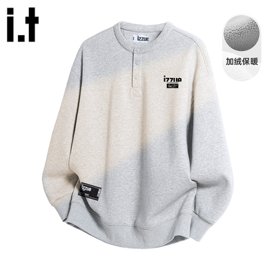 it izzue新款潮牌亨利领加绒卫衣男2025冬季老钱风宽松套头衫女A