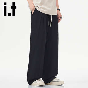 男薄款 休闲裤 纯棉宽松直筒2025新款 阔腿潮牌工装 子 裤 izzue夏季