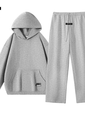 it izzue原创潮牌灰色连帽大口袋卫衣套装男士春秋休闲阔腿裤3P