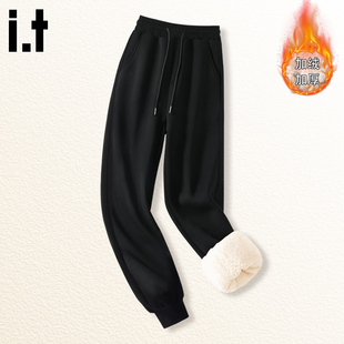 it izzue冬季羊羔绒棉裤子女加绒官方新款保暖束脚裤宽松休闲裤4P