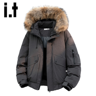 冬季 羽绒服男士 加绒加厚舒适外套Y izzue户外毛领连帽保暖工装