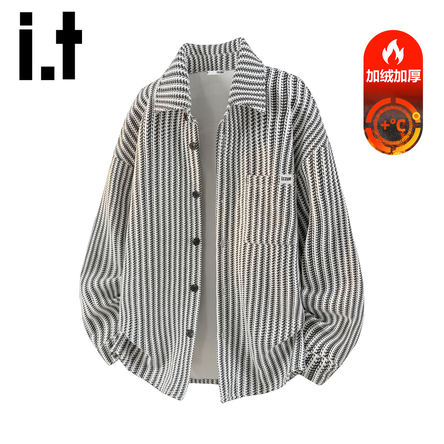 itizzue小香风加绒长袖衬衫男冬