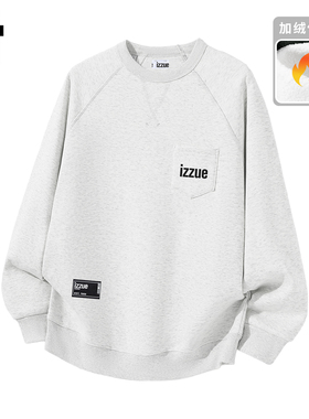 it izzue原创潮牌白色插肩保圆领卫衣男秋冬加绒暖时尚穿搭外套3P