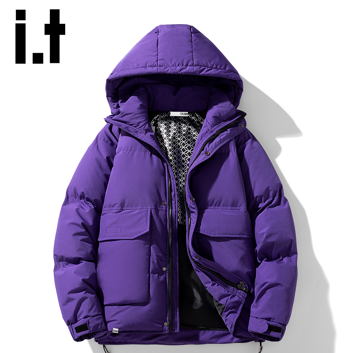 itizzue美式连帽棉服外套男