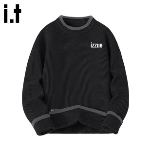 it izzue原创潮牌撞色圆领毛衣男款秋冬内搭针织衫宽松入秋穿搭3P
