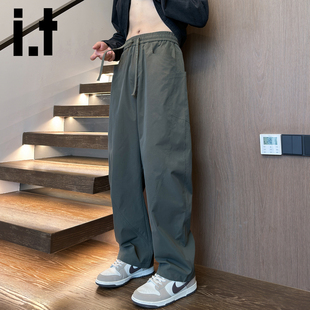 izzue秋冬季 潮牌设计感休闲直筒裤 户外重磅工装 男士 子Y 阔腿裤