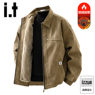 加绒加厚翻领皮夹克高级感痞帅机车风外套潮Y izzue皮衣男冬季