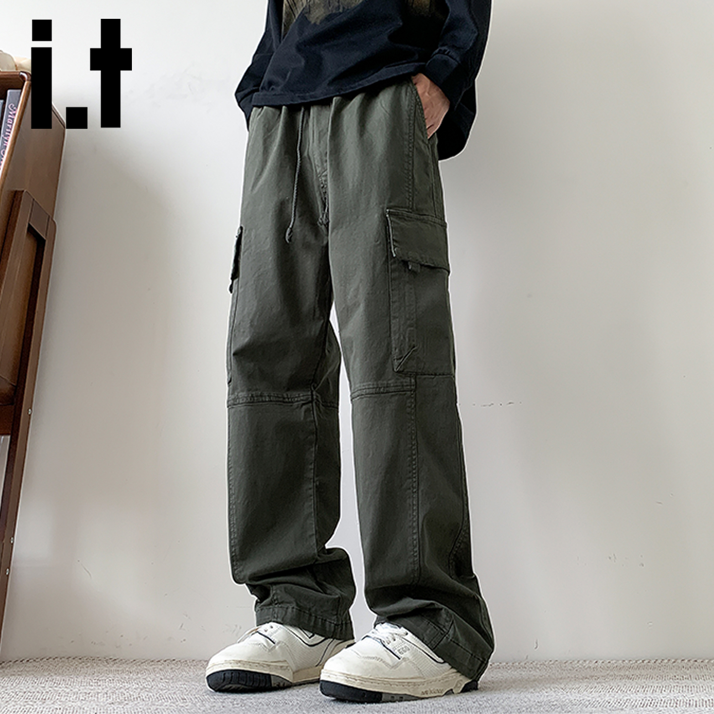 itizzue秋冬潮牌加绒休闲直筒裤