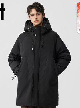 it izzue鸭绒羽绒服男2025新款连帽长款大衣冬季厚款复古风外套4P