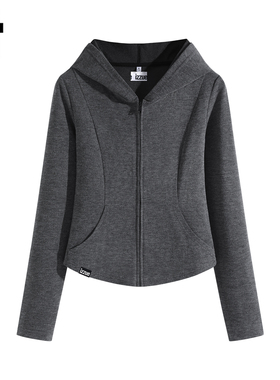 it izzue仿羊绒连帽修身显瘦外套女春秋款休闲深灰色开衫卫衣3P