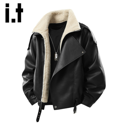 itizzue美式翻领加绒加厚机车服