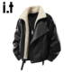 户外防风保暖外套Y 冬季 izzue美式 翻领加绒加厚机车服皮衣男士