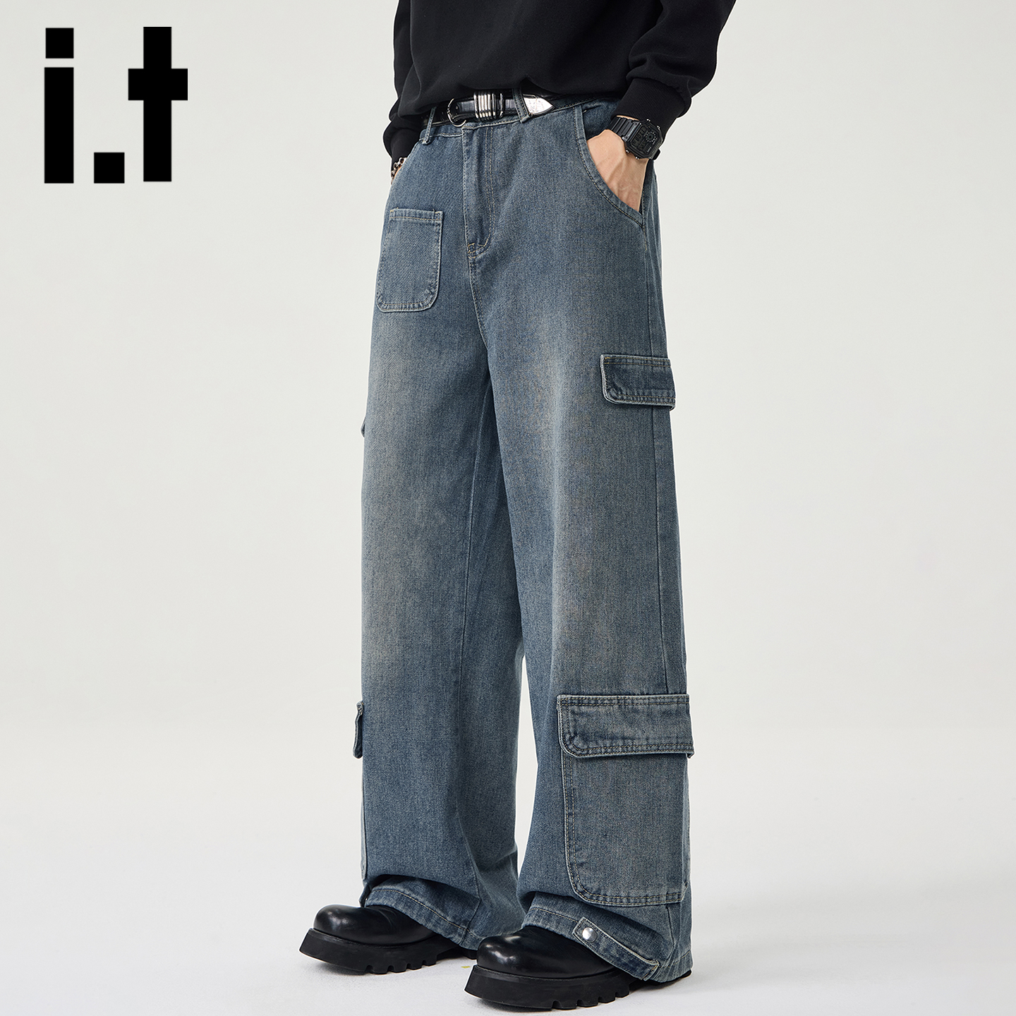 itizzue多口袋工装牛仔裤男美式