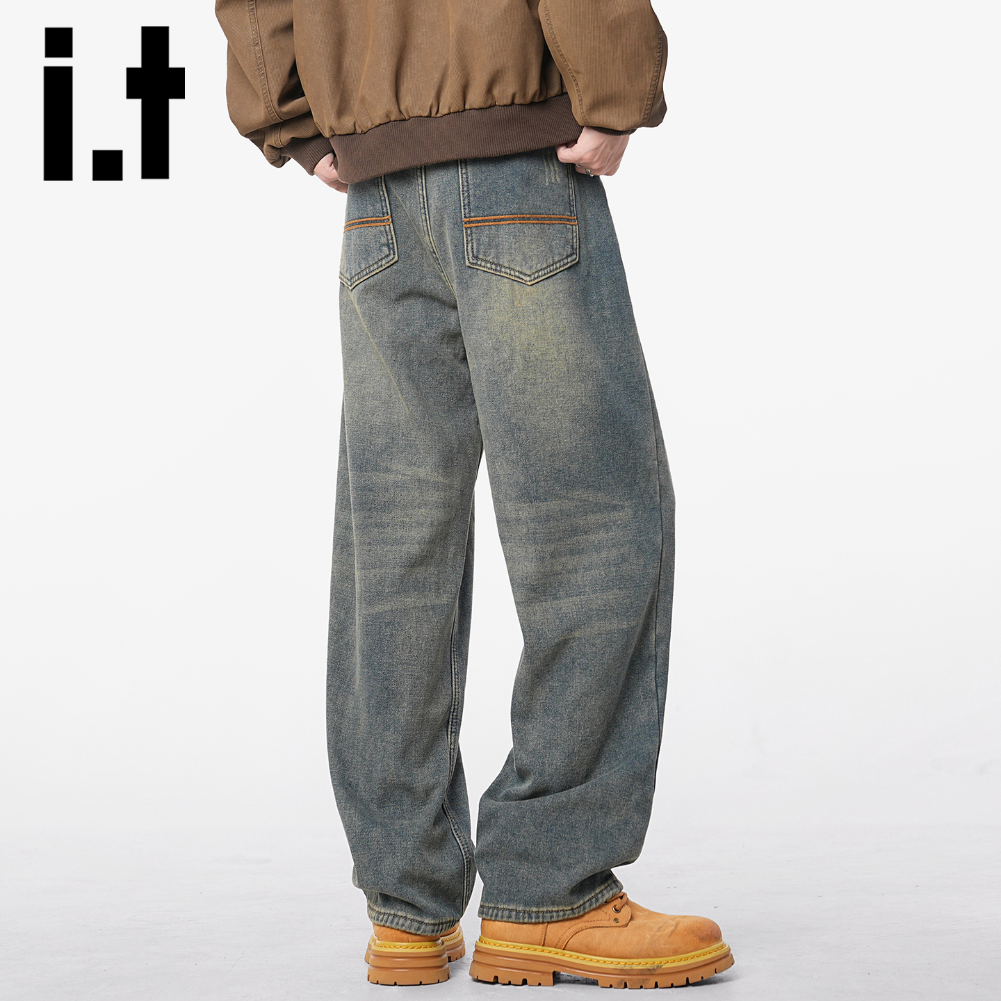 itizzue加绒微喇牛仔裤男秋冬款