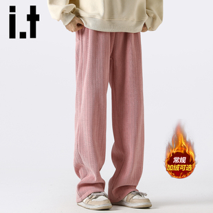 男裤 潮牌麦穗纹宽松直筒休闲裤 子男秋冬季 izzue加绒雪尼尔裤