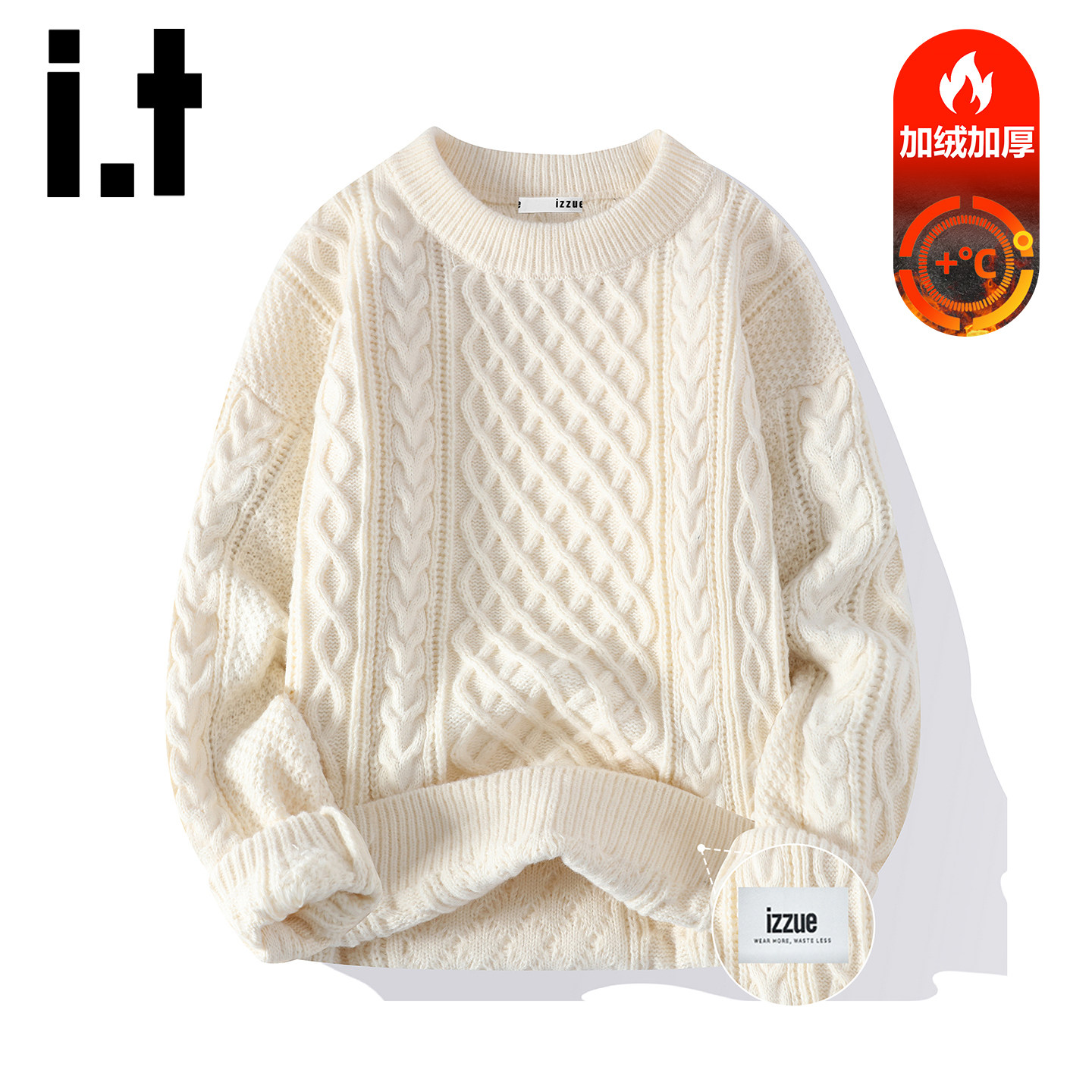 itizzue圆领针织麻花毛衣男秋冬