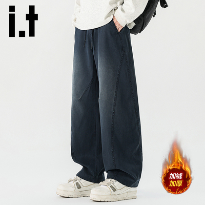 itizzue美式加绒牛仔裤男款宽松