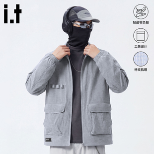 翻领夹克外套男2026年春季 潮牌工装 格纹设计感上衣3P izzue新款