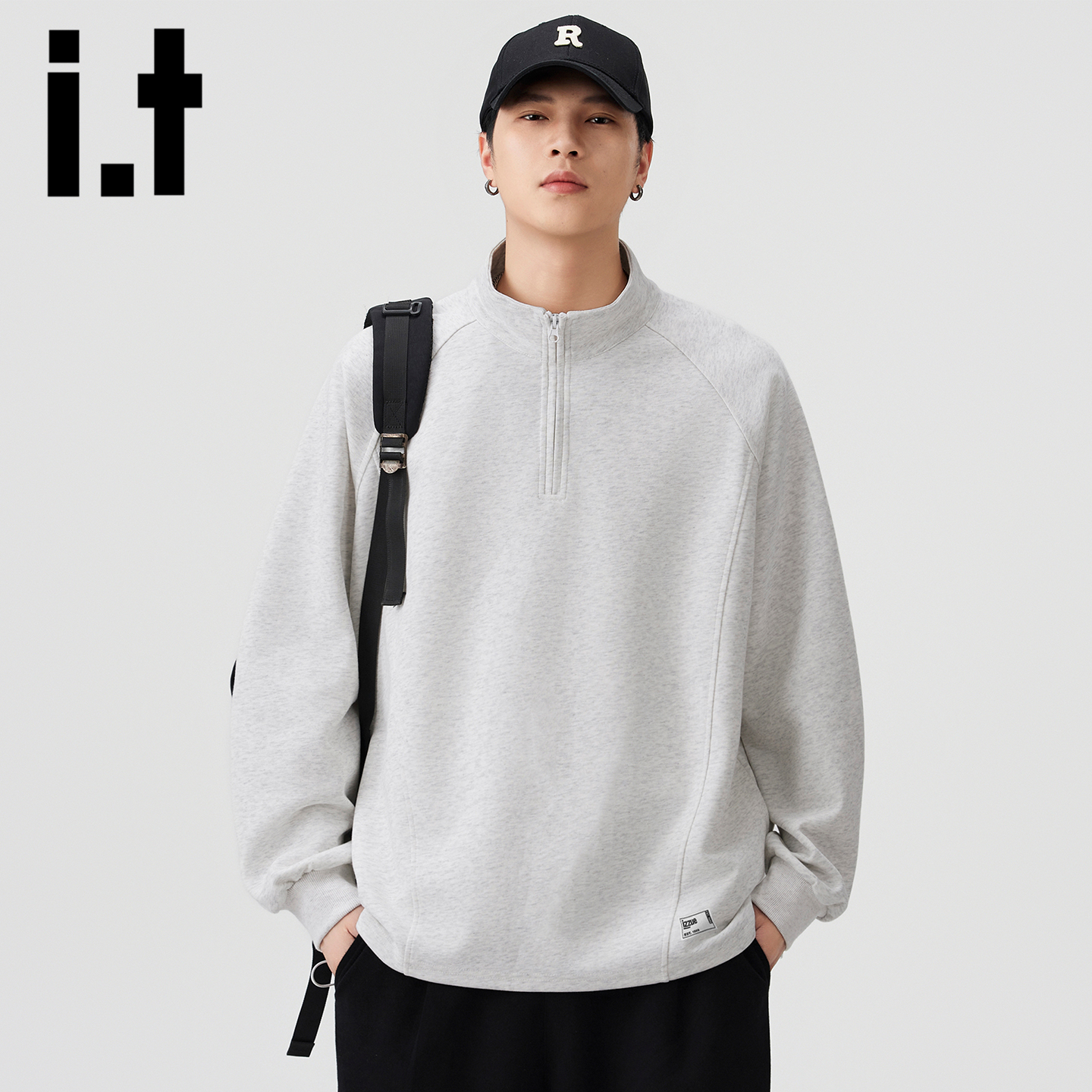 itizzue美式重磅半拉链卫衣