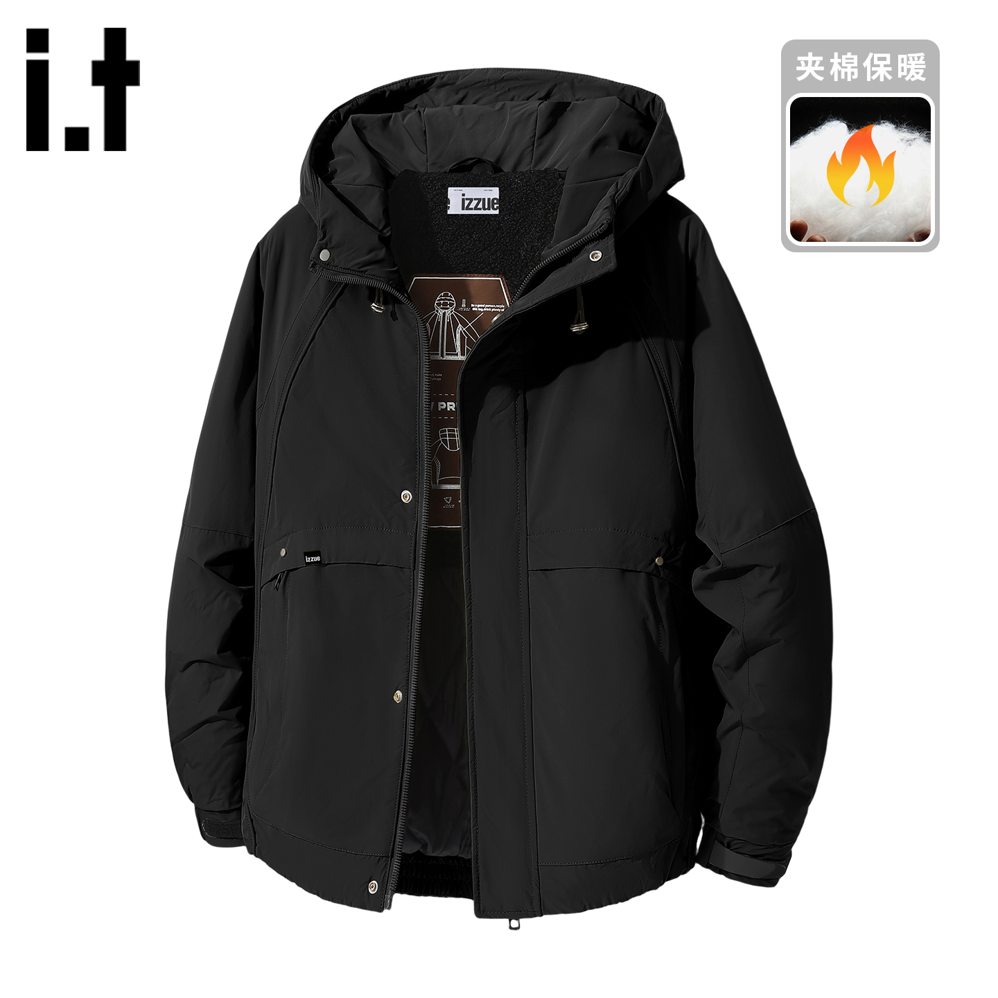 itizzue原创斜袋束口棉服夹克男