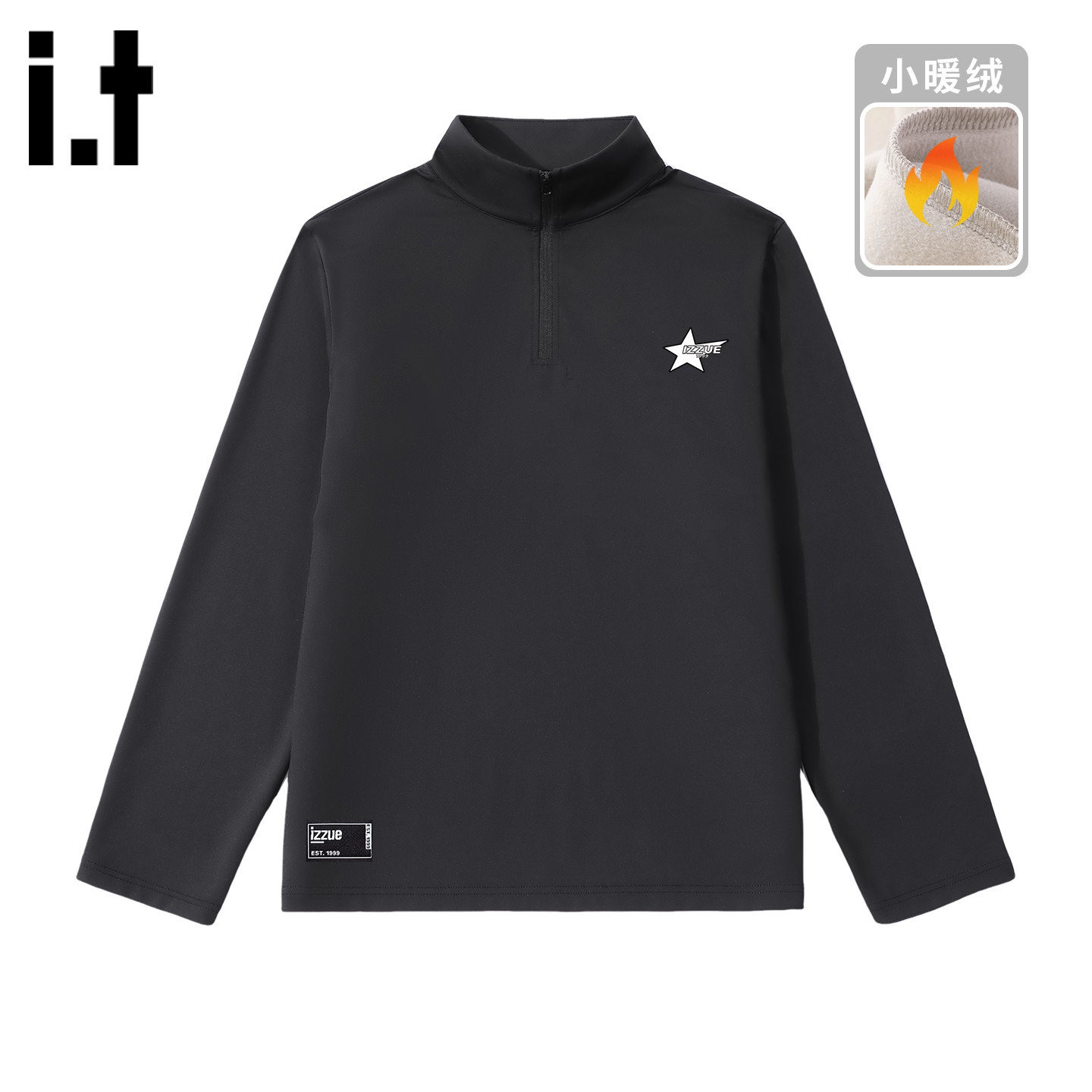 itizzue半拉链小暖绒长袖T恤男