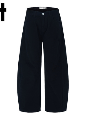 【纯棉透气】it izzue 黑色弯刀裤男春秋新款宽松休闲阔腿休闲裤Y