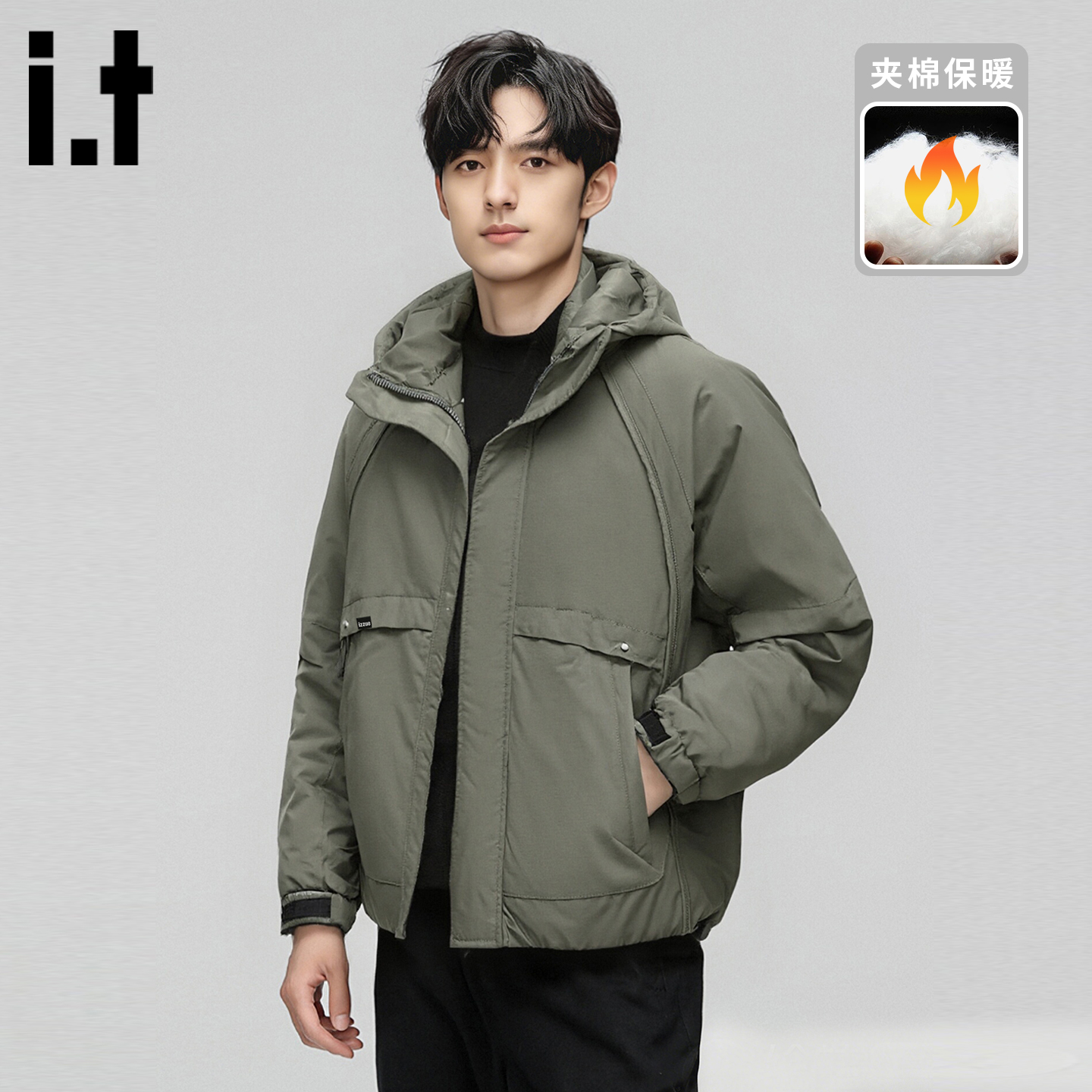 itizzue原创连帽夹棉棉服夹克男