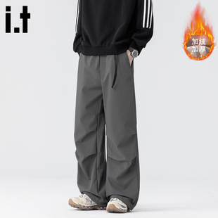 it izzue裤子男加绒冬季伞兵工装裤直筒宽松休闲裤2025新款长裤4P