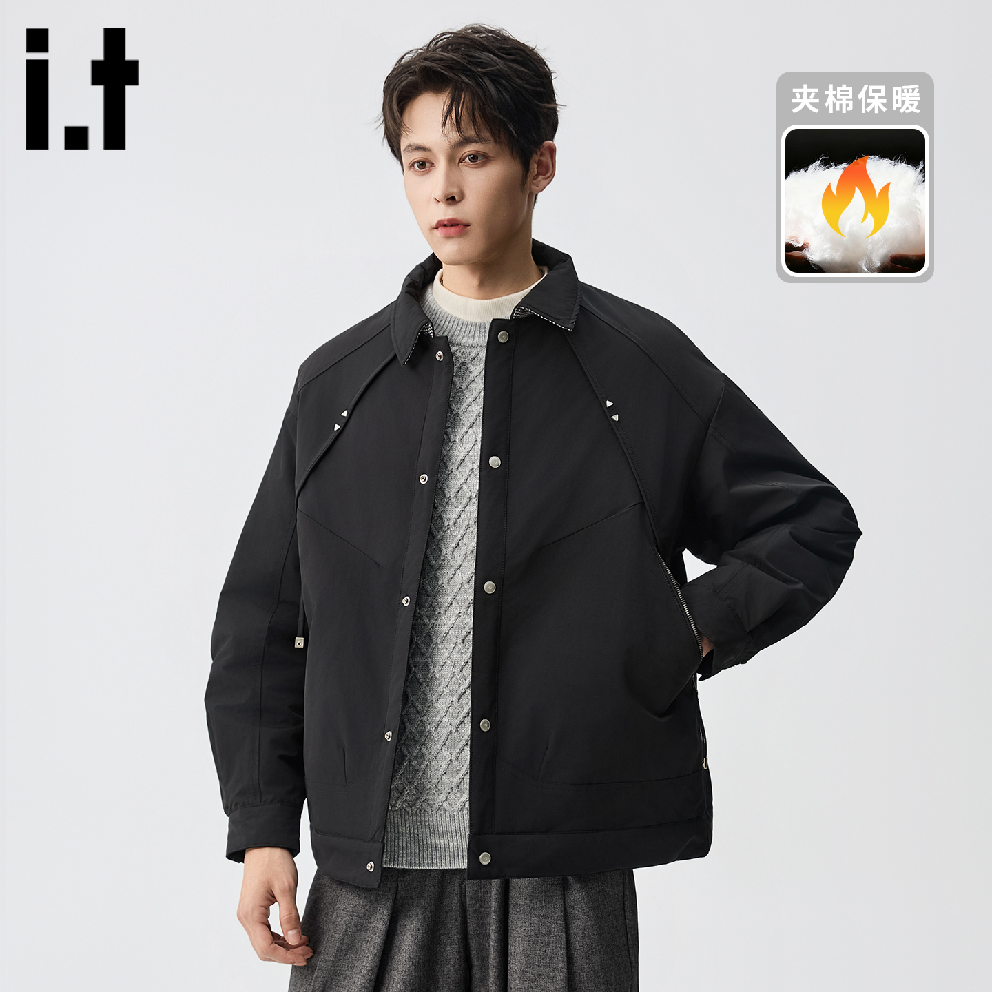 itizzue潮牌翻领保暖棉服夹克男