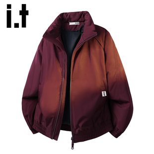 廓形解构立领工装 冬季 面包服Y izzue酒红色飞行员夹克棉服男士