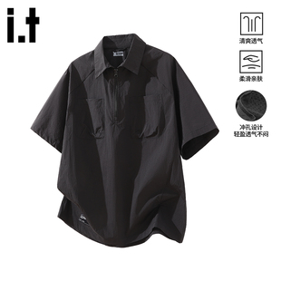 POLO衫 男士 2026年夏季 半拉链衬衫 短袖 新款 izzue原创翻领工装