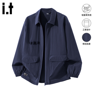 格纹设计感新款 翻领夹克外套男2026年春季 上衣3P izzue潮牌工装