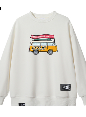 it izzue美式白色重磅无帽圆领卫衣男士春秋基础款套头上衣3P