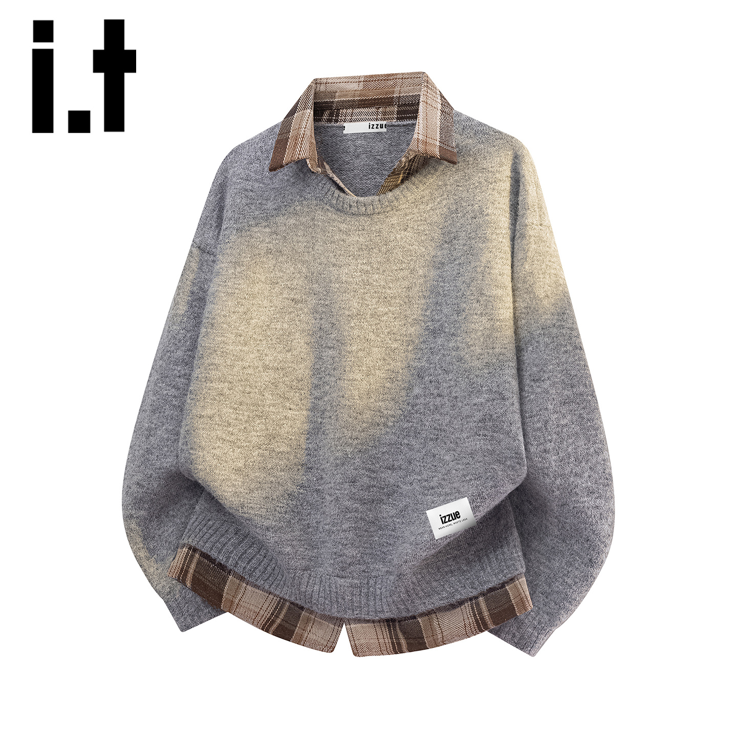 itizzue翻领假两件毛衣男外套