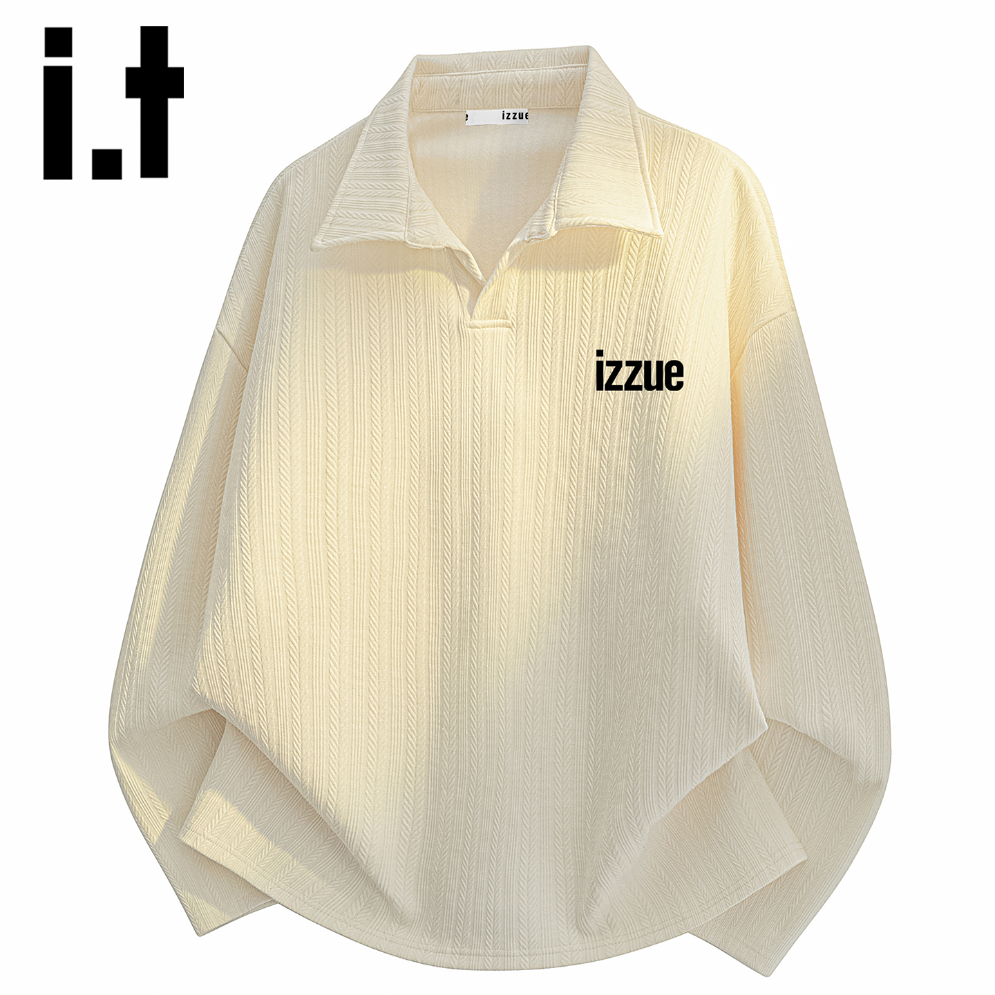 itizzue美式复古肌理翻领卫衣男