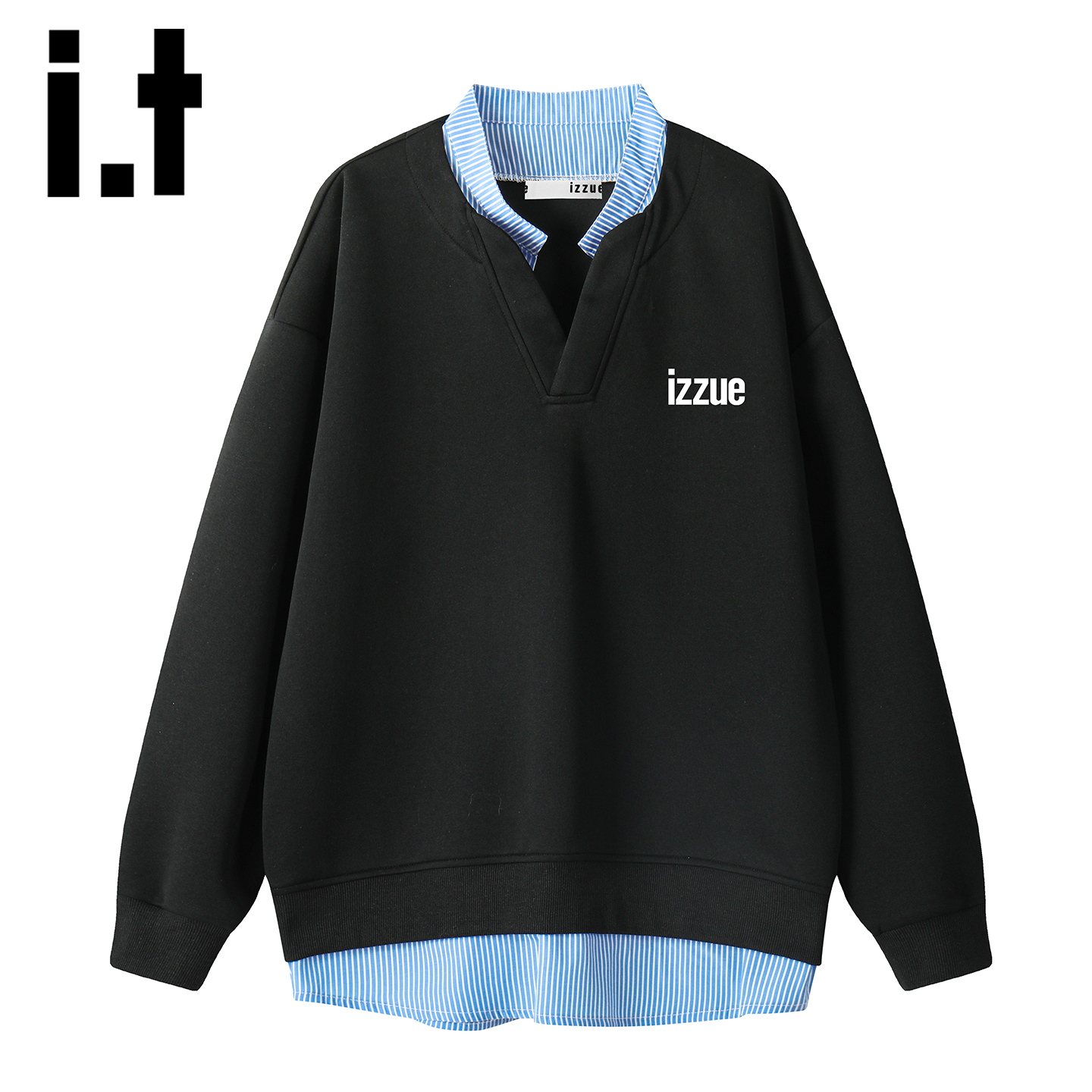 itizzue假两件条领卫衣男秋冬季