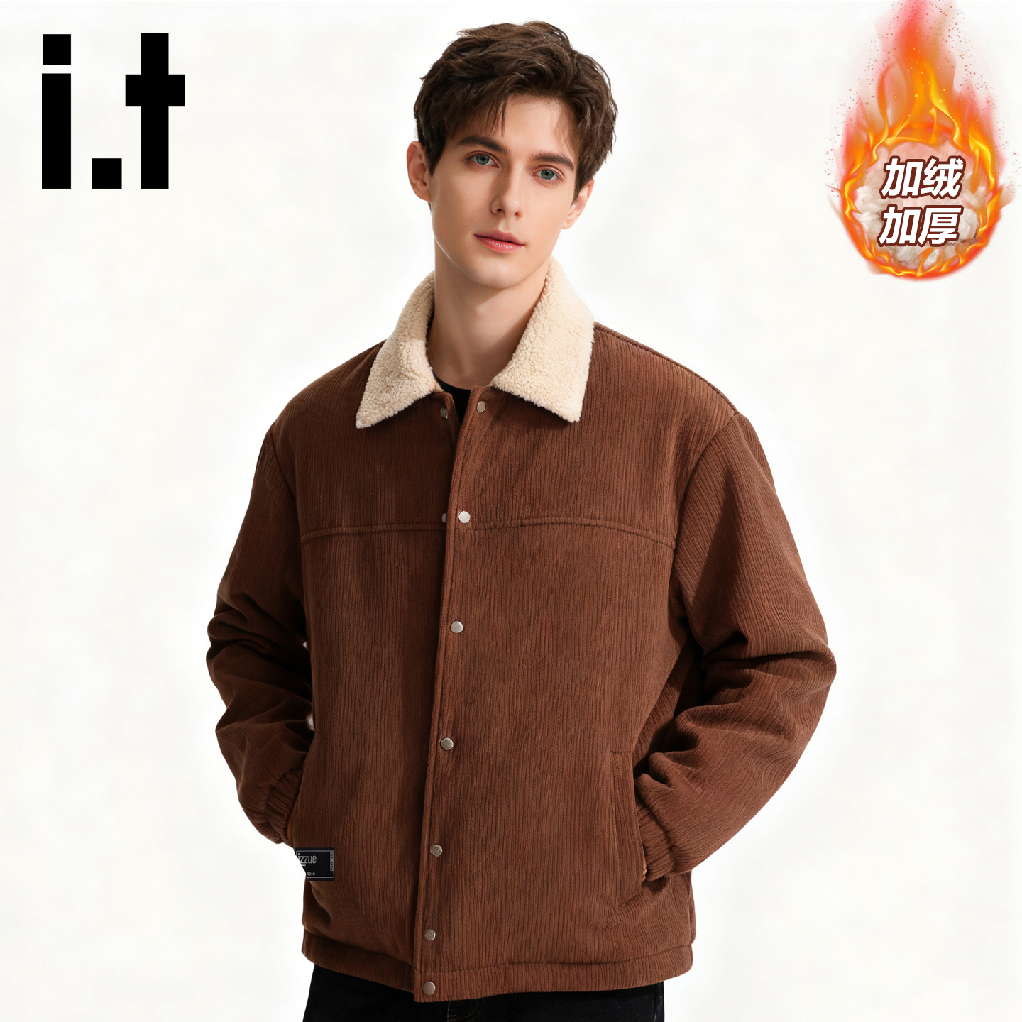 it外套男加绒冬季羊羔绒翻领夹克