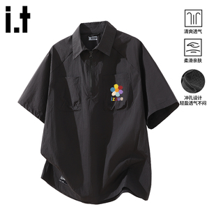 工装 POLO衫 男士 半拉链衬衫 翻领短袖 2026年夏季 izzue潮牌新款