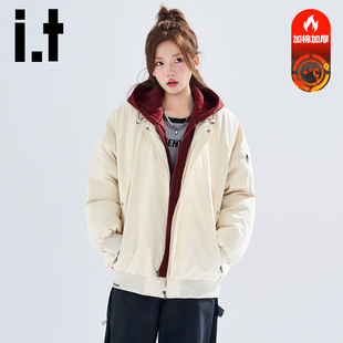 棉服短款 加厚工装 潮牌棉衣情侣外套Y izzue两件连帽棉袄女冬季