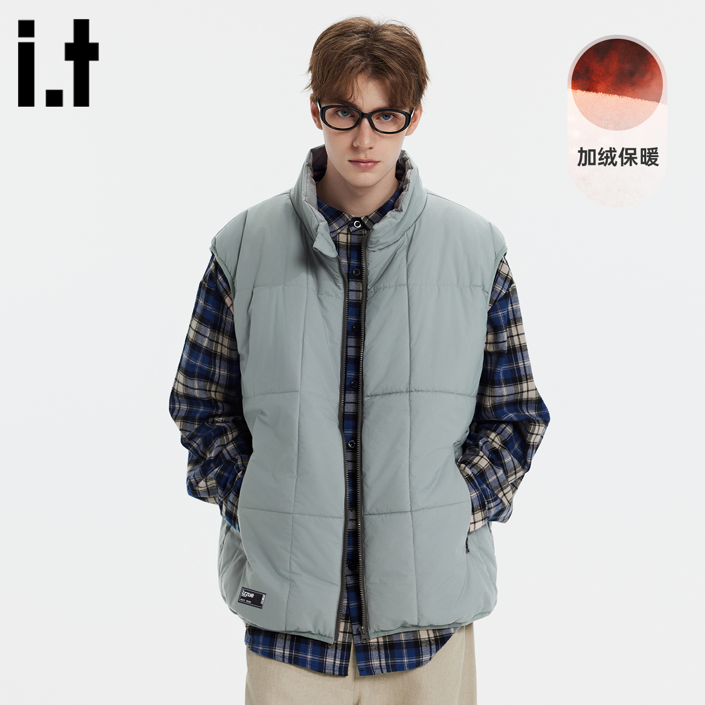 it izzue新款美式棉服马甲背心男2025秋季宽松保暖立领坎肩外套A