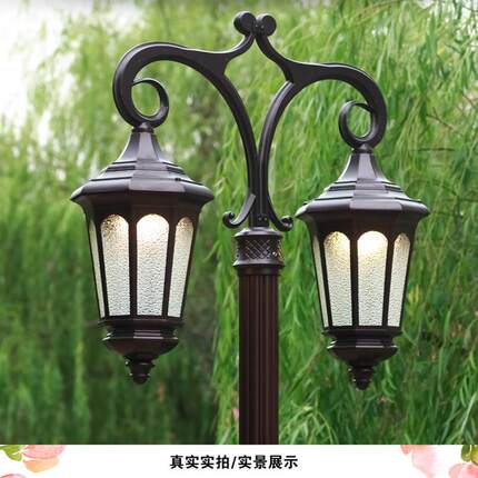 户外欧式仿古LED双头景观灯花园别墅小区庭院灯道室外路照明路灯
