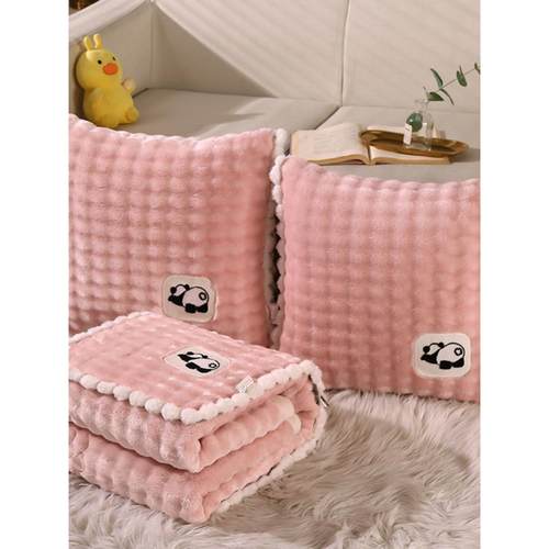 加厚保暖绒抱枕被子两用二合一车用午睡毛毯枕头被汽车靠垫盖毯冬