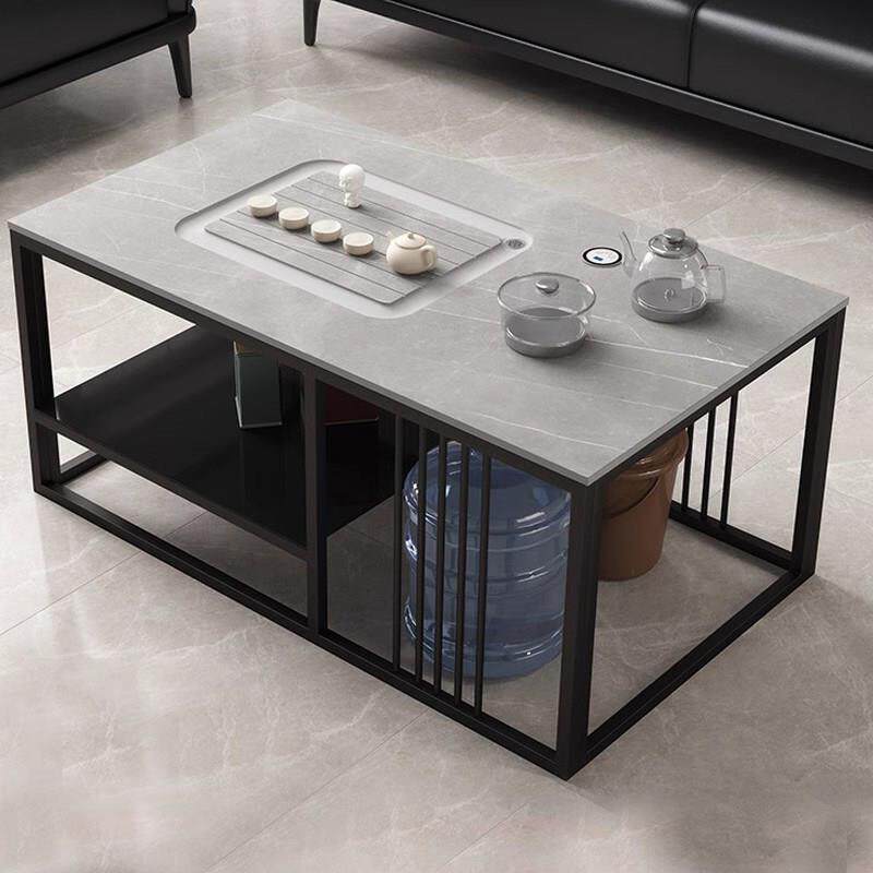 现代岩板茶几功夫茶桌铁艺办公泡茶带电磁炉烧水壶套装喝茶桌组合