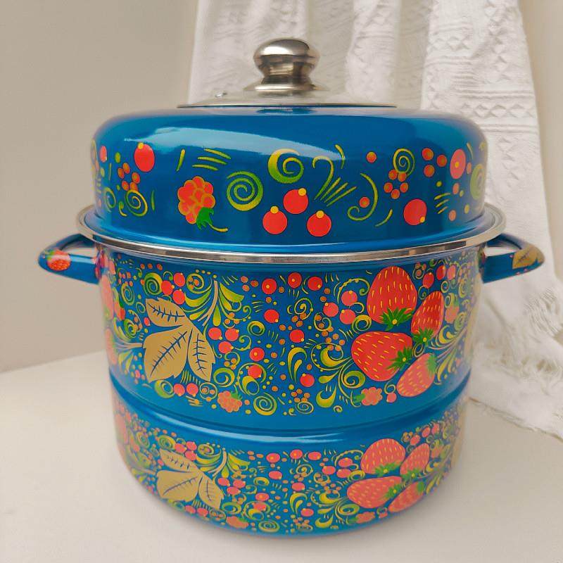 加厚搪瓷大容量双层蒸锅汤锅炖锅蒸包子馒头家用电磁炉燃气灶通用