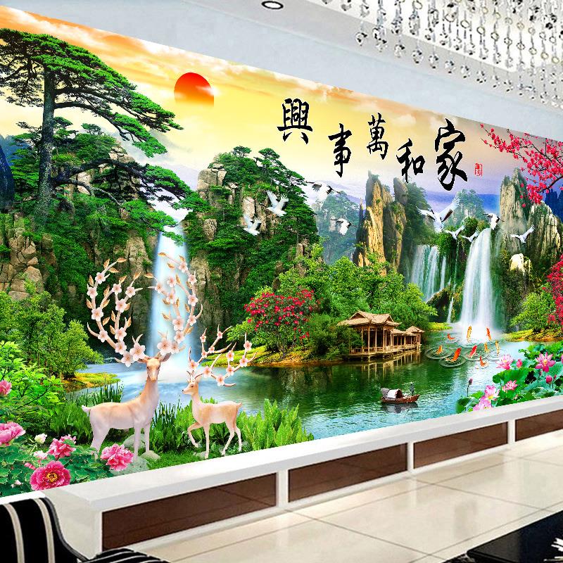 5D钻石画满钻客厅山水风景手工点贴砖石家和万事兴2024十字绣新款