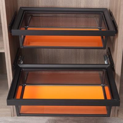 衣柜拉篮抽屉式伸缩滑轨抽拉篮衣帽间裤架内置收纳储物金属玻璃篮