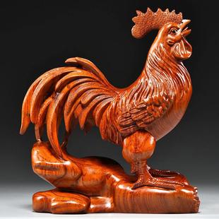 花梨木雕公鸡摆件十二生肖鸡实木大雄鸡客厅办公装饰开业乔迁送礼