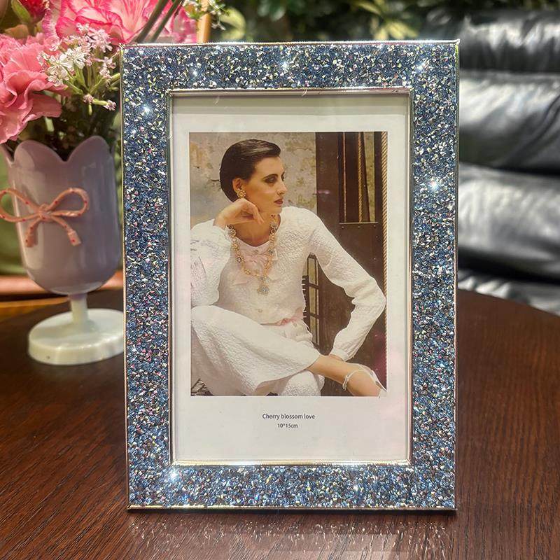 照片相框摆台6/7/8/10寸相架高级蓝婚纱照礼品摆件金属欧式a4画
