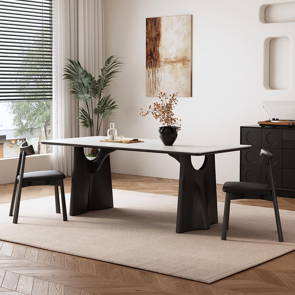 意式极简实木岩板餐桌小户型家用长方形现代简约法式侘寂风餐桌椅