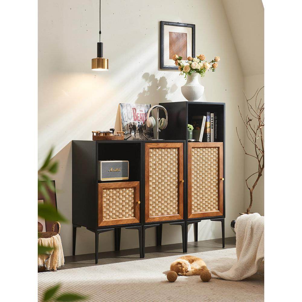 实木藤编三斗柜中古侘寂风高低组合柜收纳柜储物柜小型书柜玄关柜,住宅家具,斗柜,淘宝优惠券,粉丝福利购,淘宝优惠卷